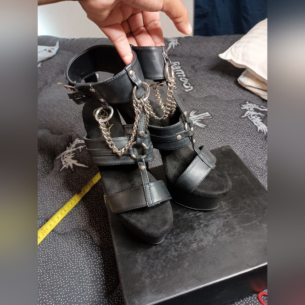 Pleaser Black Chain-Accent Platform Heels